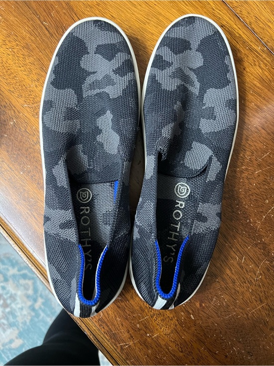 Rothy's Shoes - Rothy's women's  Slip-On Knit Loafers in Black Camo with Blue Trim